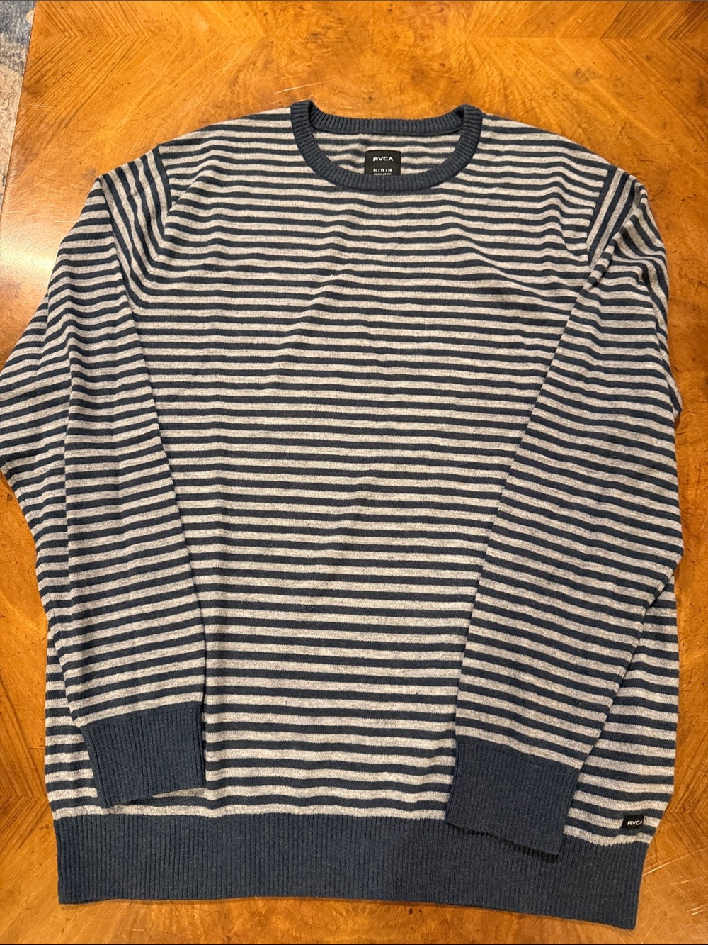 RVCA Navy and Gray Striped Crewneck Sweater